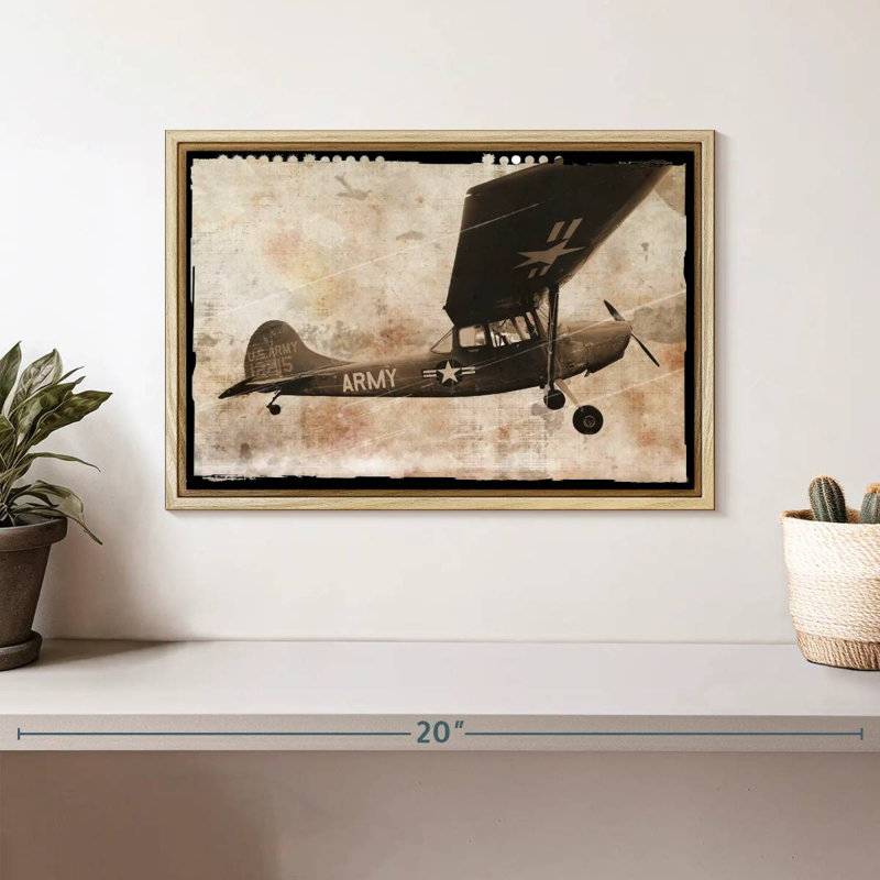 Avion de l’armée, Cadre flottant en bois naturel, 13 po x 9 po