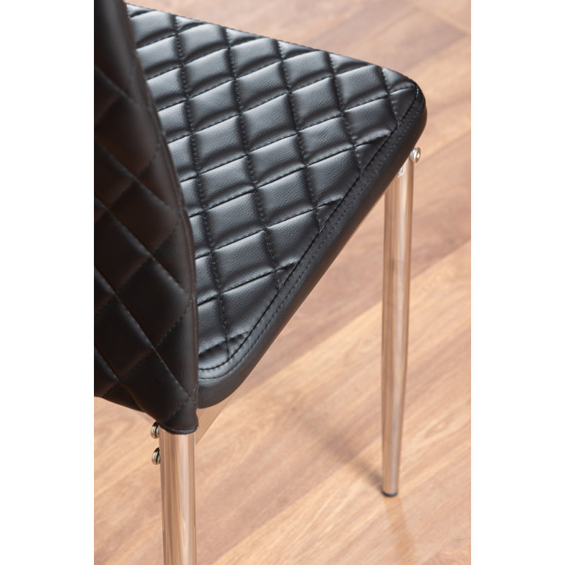 Eubanks Faux Leather Modern Tall Back Dining Chairs with Metal Legs & Diamond Stitching, Grey, Silver, 6