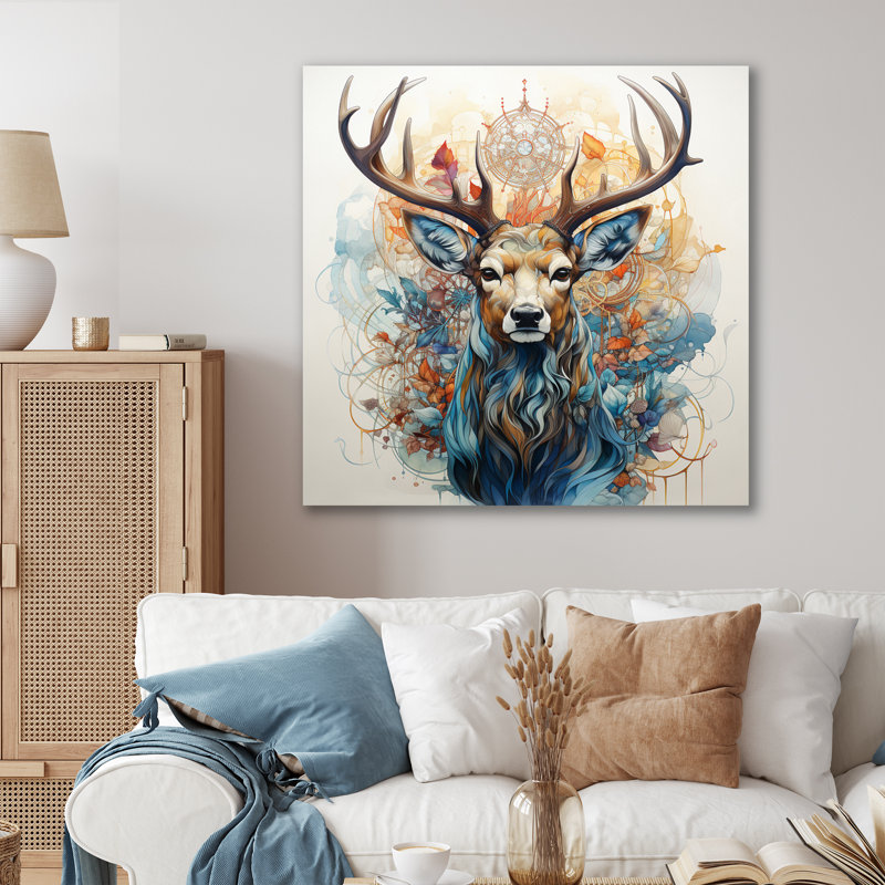 «Deer Abstracted Antler - Deer», reproduction d'art sur toile encadrée, Toile tendue, H 16 po x l 16 po x P 1 po