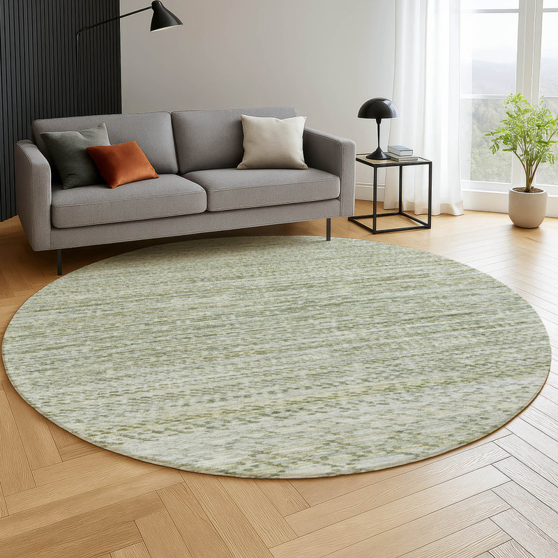 Premium Machine Washable Mayfield AMF2150 Striped Rug, Round 8', Sage