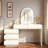Luxury 2-in-1 Vanity Table With Leather Finish, 3-color Led Lighted Mirror, Adjustable Length And 5 Storage Drawers
