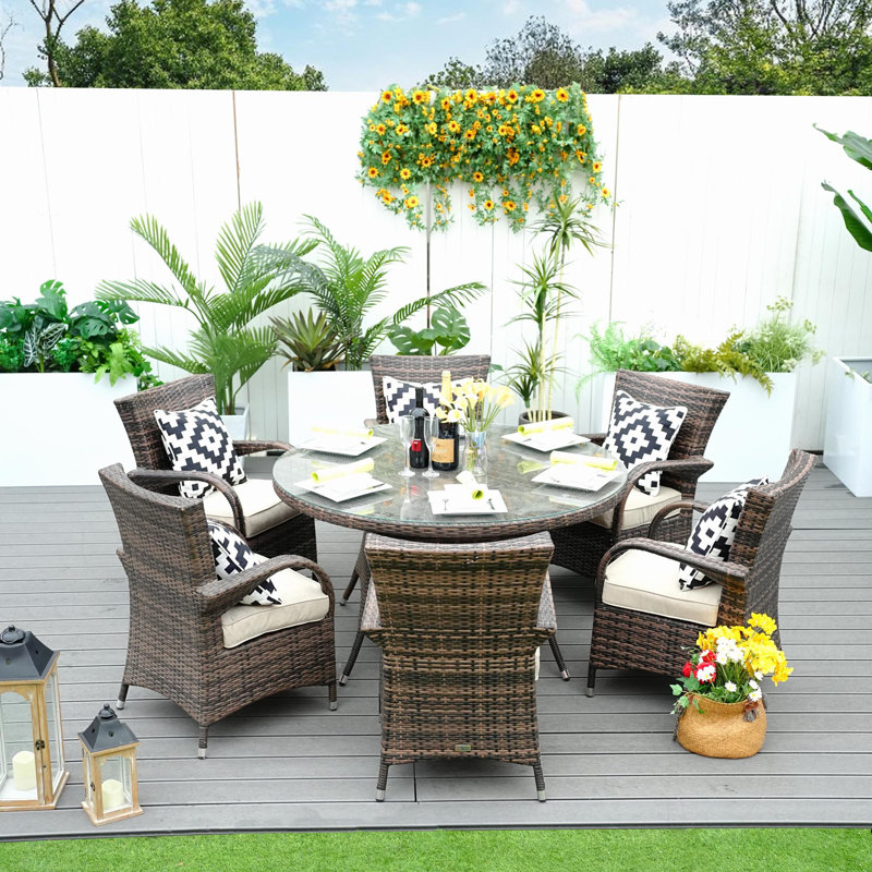 Ensemble repas pour terrasse avec coussins 6 personnes Albright