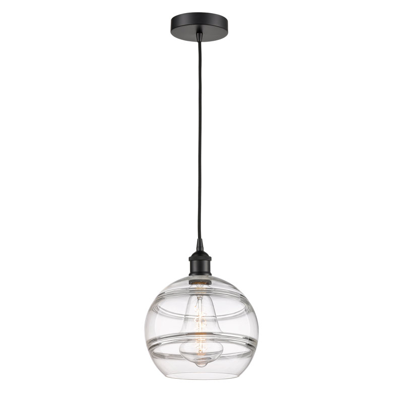 Luminaire suspendu 1 lumière Edison Bienes-616-G556, Transparent, H 11,63 po x l 10 po x P 10 po, Noir mat