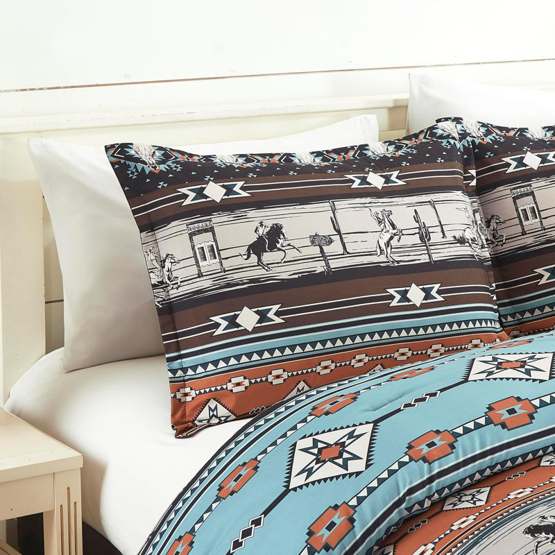 Southwestern Cabin Lodge Bedding Comforter, Oversized King Comforter+2 King Shams+3Throw Pill