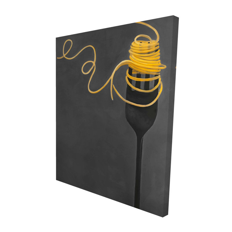 Spaghetti Pasta Around a Fourche - Art sur toile de cuisine pour la décoration intérieure