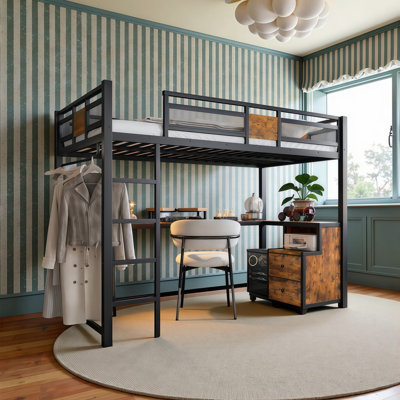 Lit mezzanine simple TG avec bureau intégré et rangement - Solution d'étude peu encombrante