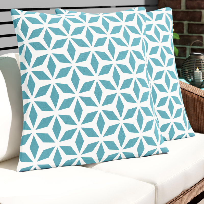 Geometric Outdoor Reversible Throw Pillow, Aqua, 20" X 20"