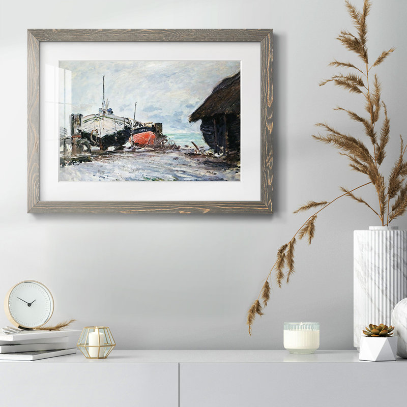 Fishing Boats At Etretat, 1873, H 14 po x l 20 po x P 1,5 po, Gris