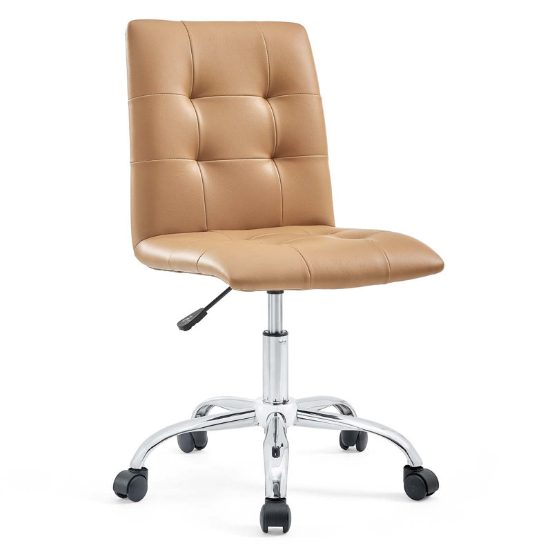 Prim Armless Brown Faux Leather Swivel Office Chair