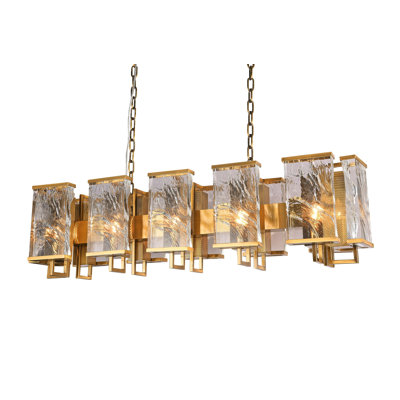 Lustre doré à 12 lumières avec panneaux en cristal Pindall