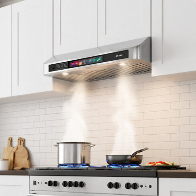 Hotte de cuisine sous-meuble de 76 cm (30 po), hotte à conduit de 900 pi³/min à 4 vitesses avec commandes vocales, gestuelles et tactiles, fonction mémoire et éclairage DEL