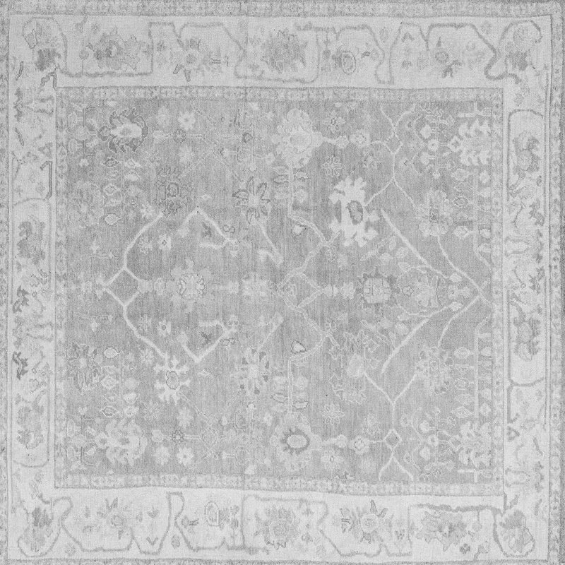 Tapis oriental en laine / polyester tissé à la machine en gris / blanc / noir, Carré 3 pi