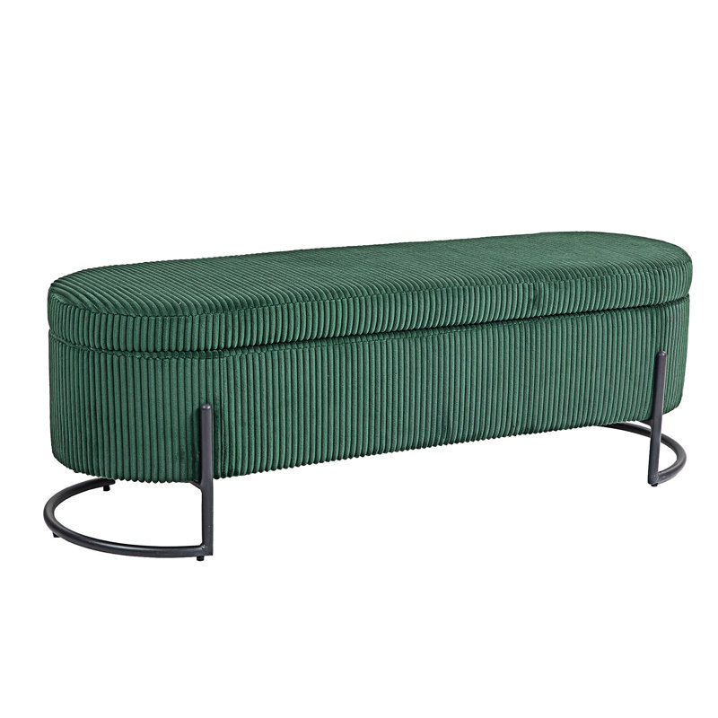 Upholstered Fabric Storage Bench For Bedroom, Emerald