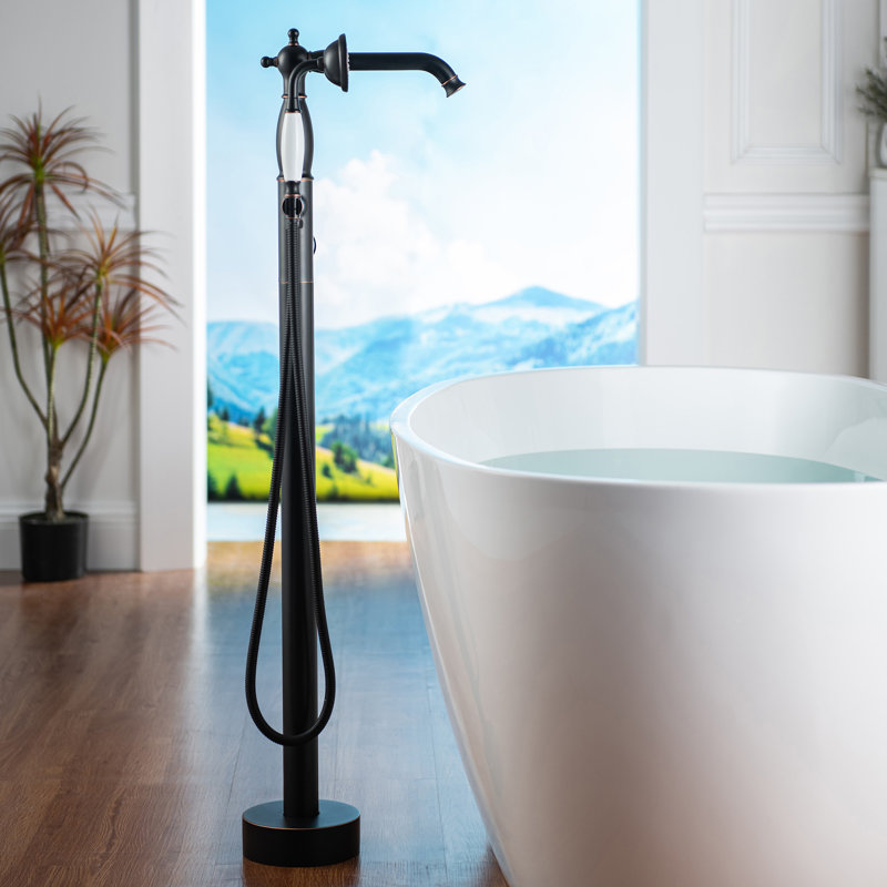Lumen 1 Handle Floor Freestanding Tub Filler with Diverter, Oil Rubbed Bronze