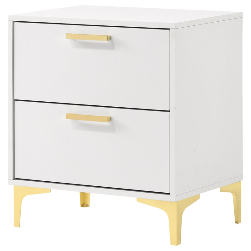 White 2-Drawer Rectangular Nightstand, White
