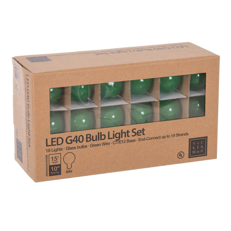 18Lt LED Glass G40-E12 Filament End-Connecting Set, Green