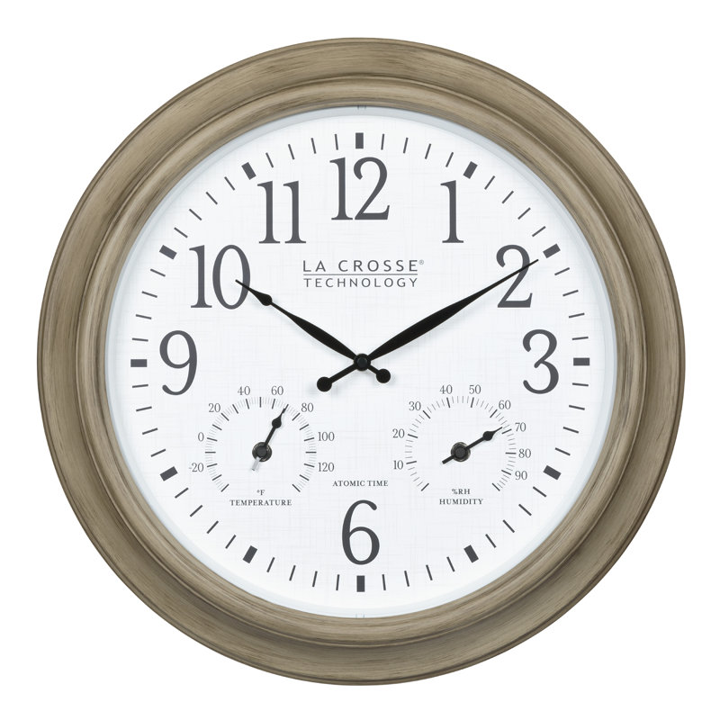 18-Inch Tan Atomic Analog Wall Clock with Temperature and Humidity