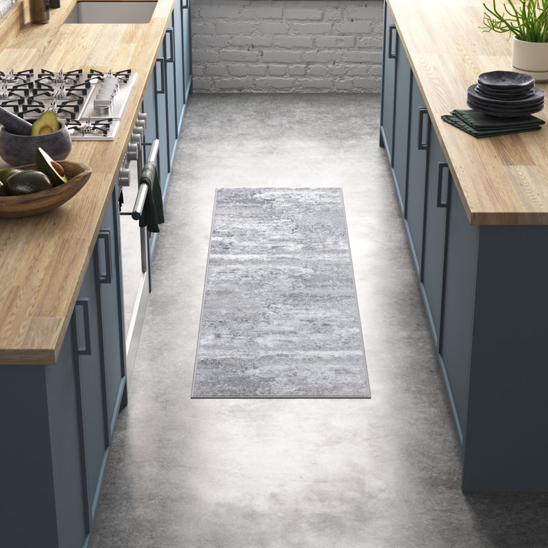 Tapis gris foncé / blanc Willington, Tapis de couloir de 2 pi x 7 pi