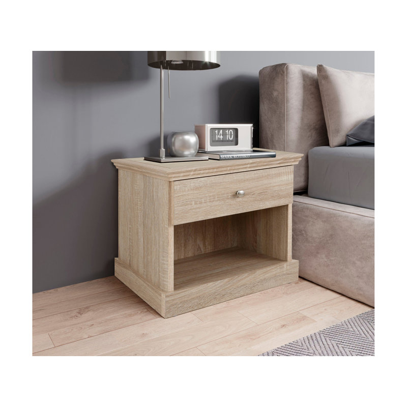 1 Drawer Bedside Table Modern, Oak