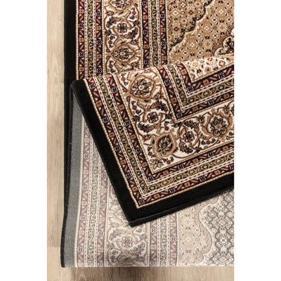 94 In. Wide, Area Rug, Black And , Medallion Pattern, Machine - Made, Luxury Victorian Design, Polypropylene, Under Furniture 7 Ft. 10 X 6 Classic Woven Polypropylene With Jute Backing, Ideal For