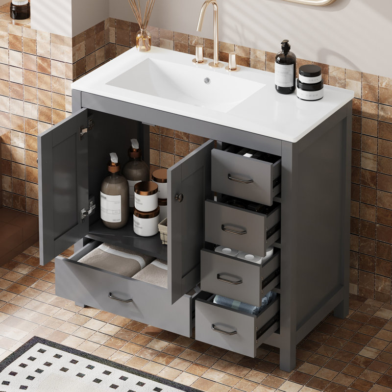 Sanyia 36'' Single Bathroom Vanity with Ceramic Top, Gray