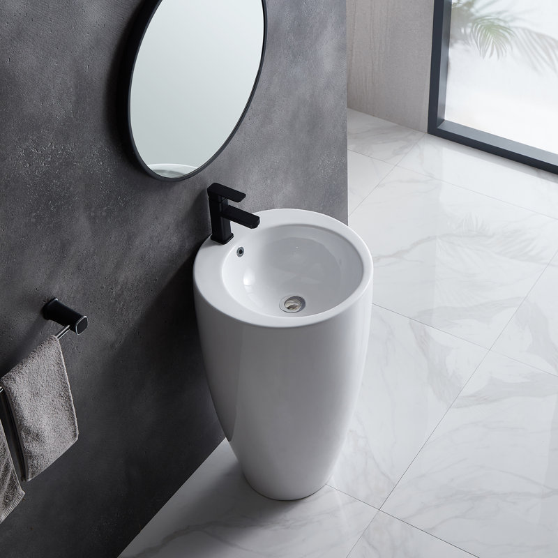 Gibbous 33.5" H Vitreous China Circular Pedestal Bathroom Sink with Overflow