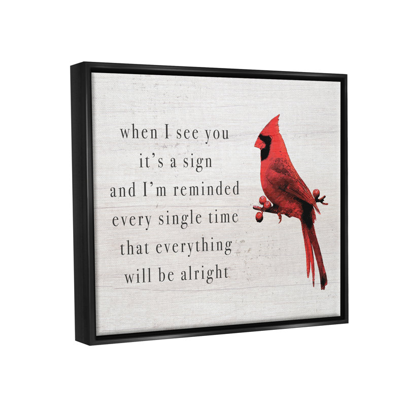 "When I See You Cardinal" par Lil 'Rue, impression, H 10 po x l 15 po x P 0,5 po, Cadre flottant noir de jais