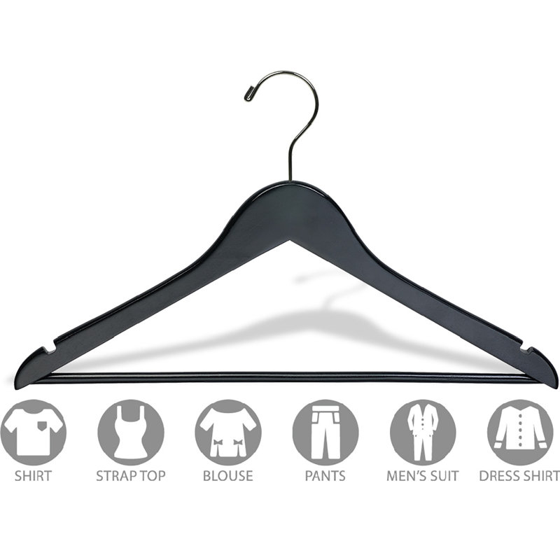 Wood Standard Hanger for Dress/Shirt/Sweater, Black/Chrome