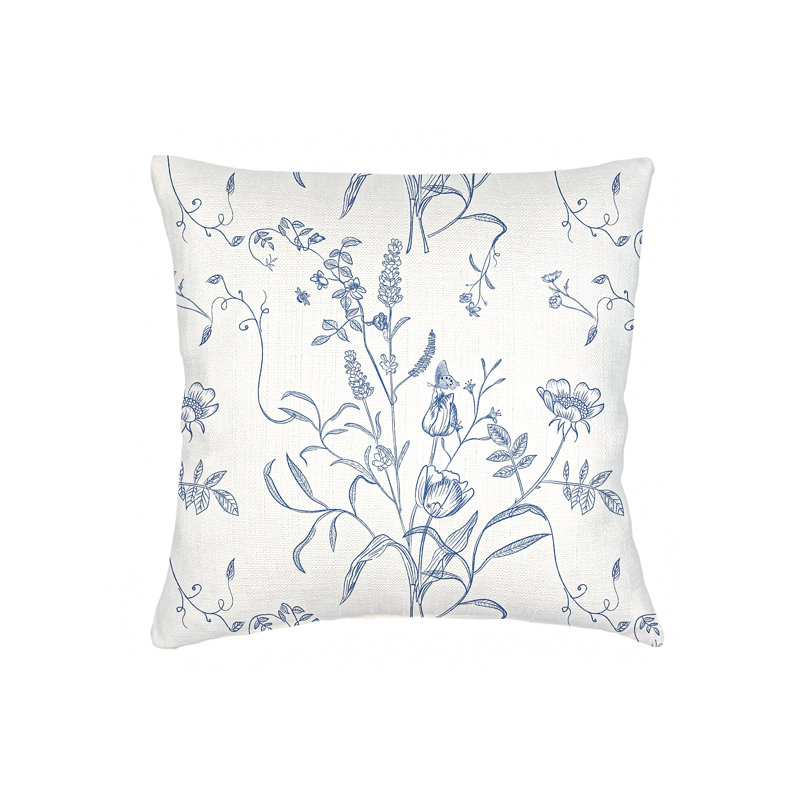 Beige English Garden Linen Pillow 20x20 with Down Insert, Natural Beige, Square 20", Down Blend