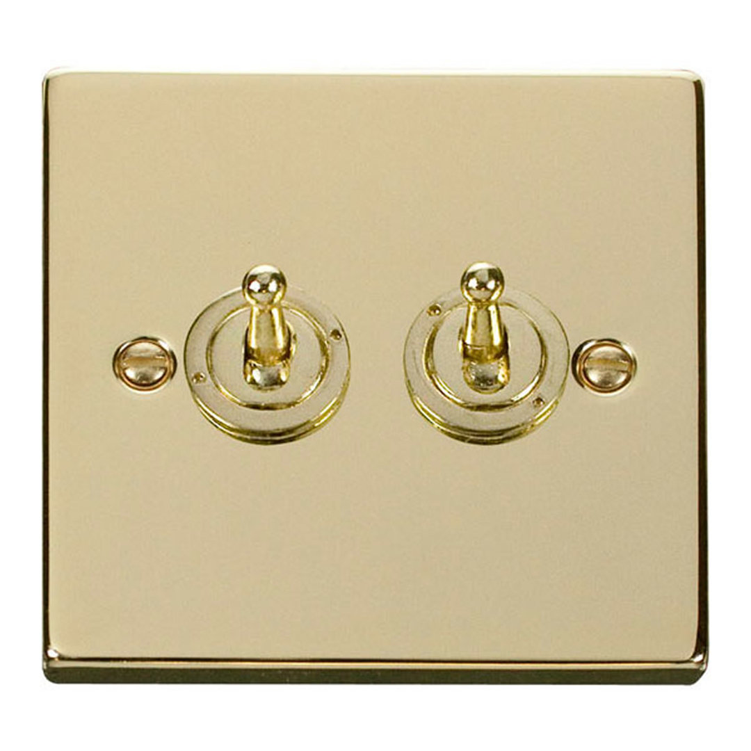 Polished Brass 2 Gang 2 Way 10AX Toggle Light Switch