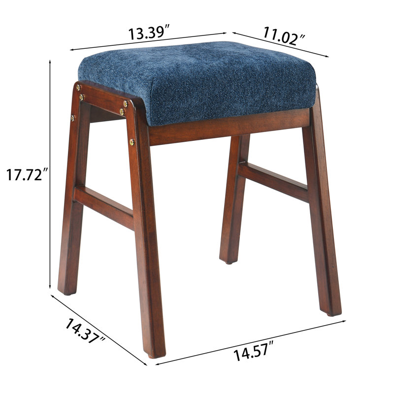 Tabouret moderne rembourré avec cadre en bois pour une utilisation polyvalente, Bleu marine