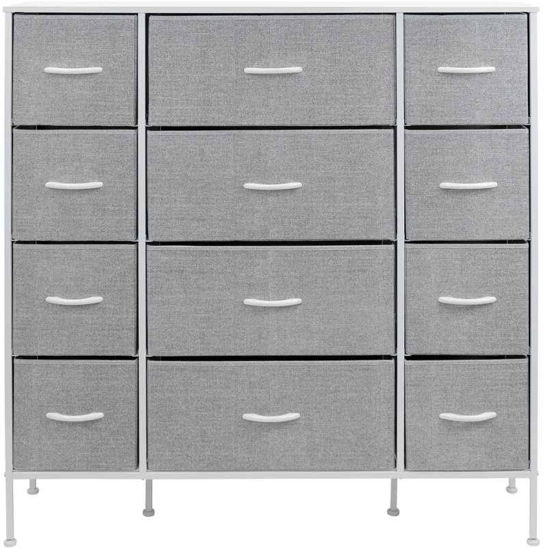 Sleek White 12-Drawer Organizer with Faux Wood Top and Steel Frame