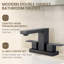 Robinet de lavabo de salle de bain moderne 4 pouces à 2 poignées avec ensemble de drain Centreset noir mat-122910166