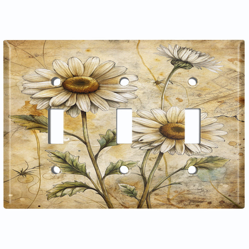 Couvercle de plaque d'interrupteur en métal; Marguerites rustiques, Triple # 3