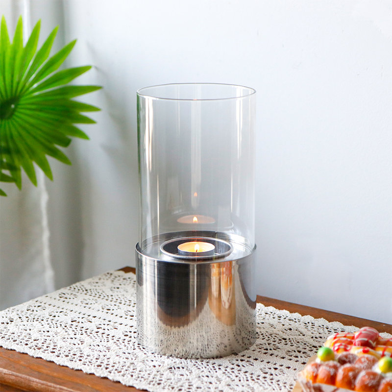Bio-Ethanol Outdoor Tabletop Fireplace with Flame Guard, Sliver, 10.2" H x 4.5" W x 4.5" D