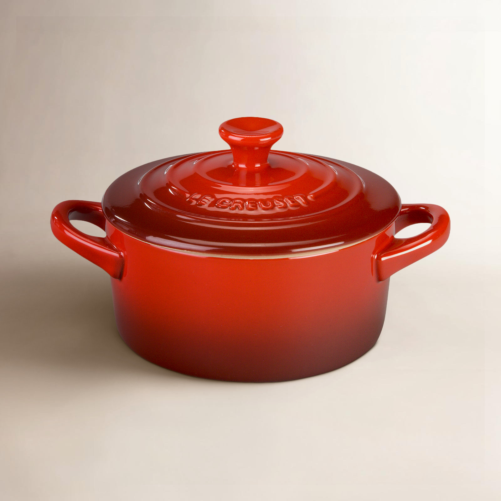 Le Creuset Stoneware 8 oz. Mini Round with Lids and Cookbook, Cerise