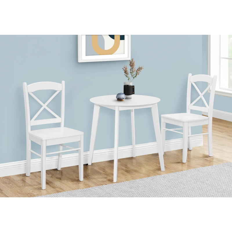 Table de salle à manger, ronde, petite, cuisine, salle à manger, placage, pieds en bois, transitionnel, Blanc