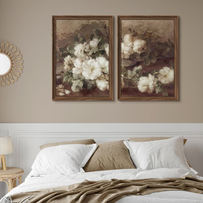 Vintage White Floral Still Life Wall Decor for Living Room Bedroom or Dining Room Framed Wall Art 26"x36" Set of 2