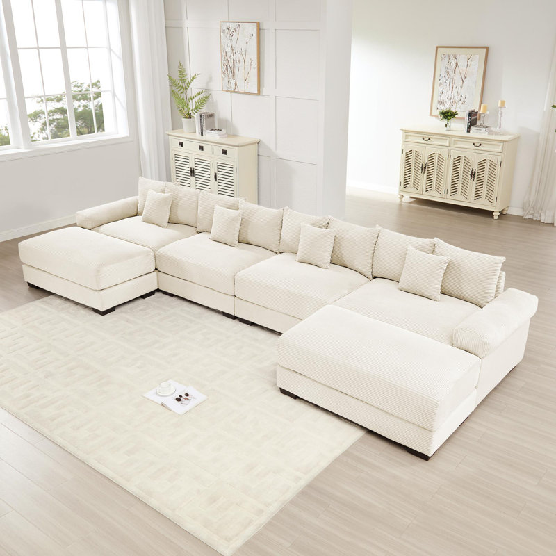 Oversized Cloud Modular U-Shape Sectional Couch, Beige Corduroy