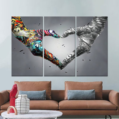 Impression sur toile «Love Hand Graffiti»: décor de style Banksy, toile tendue 3P