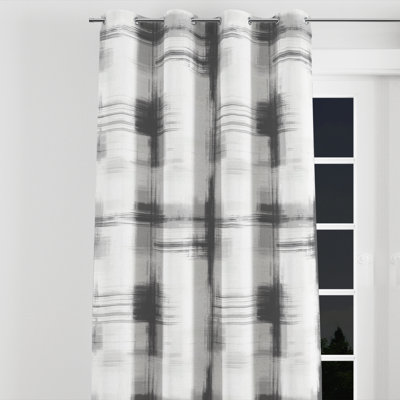 Rustic Lodge Velvet Curtains - Mountain Lodge Gray Whisper Plaid Grommet Curtain - 1 Panel