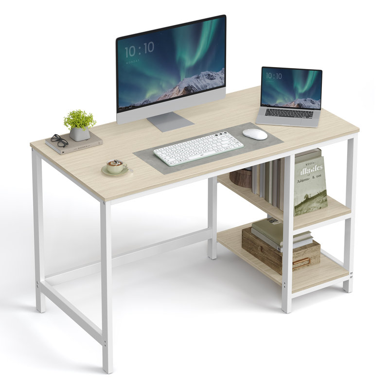 Vaillancourt Writing Desk, White, Natural, 75cm H x 120cm W x 60cm D