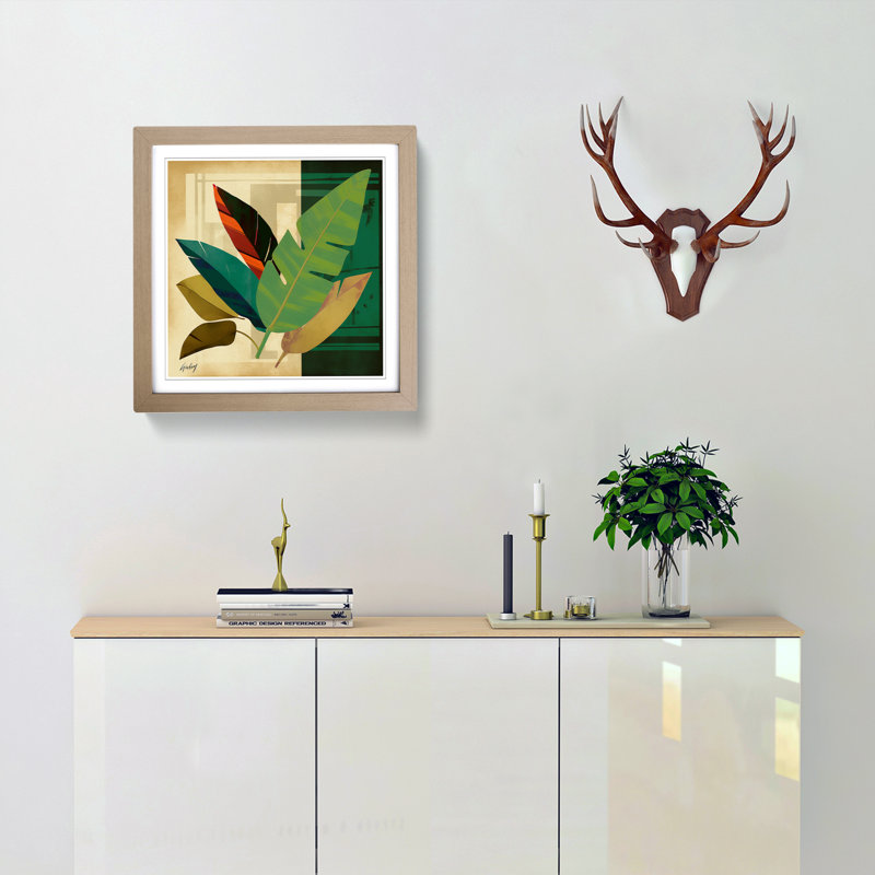 Tropical Leaf Suprematism No.4 - Single Picture Frame Print on Wood, Oak