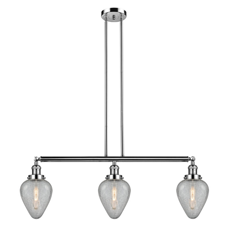 Luminaire suspendu pour îlot de cuisine 3 lumières Shauna, Transparent craquelé, DEL, Nickel poli