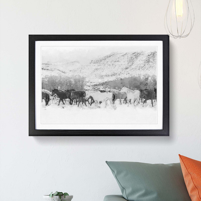 Herd of Horses in Abstract - Picture Frame Graphic Art Print, 36cm H x 48cm W x 2cm D, Black Framed