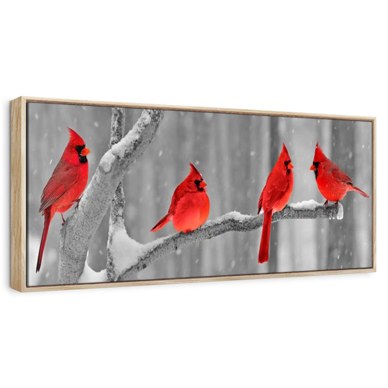 Cardinal, 25 po x 9 po, Cadre flottant en bois naturel