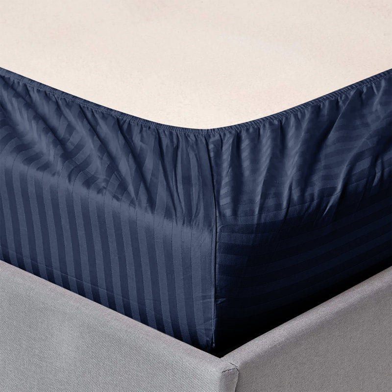Premium Stripe Fitted Sheet - Deep Pocket, Wrinkle-Free, Ultra Soft Microfiber Bed Sheet, Navy Striped, Single (3')