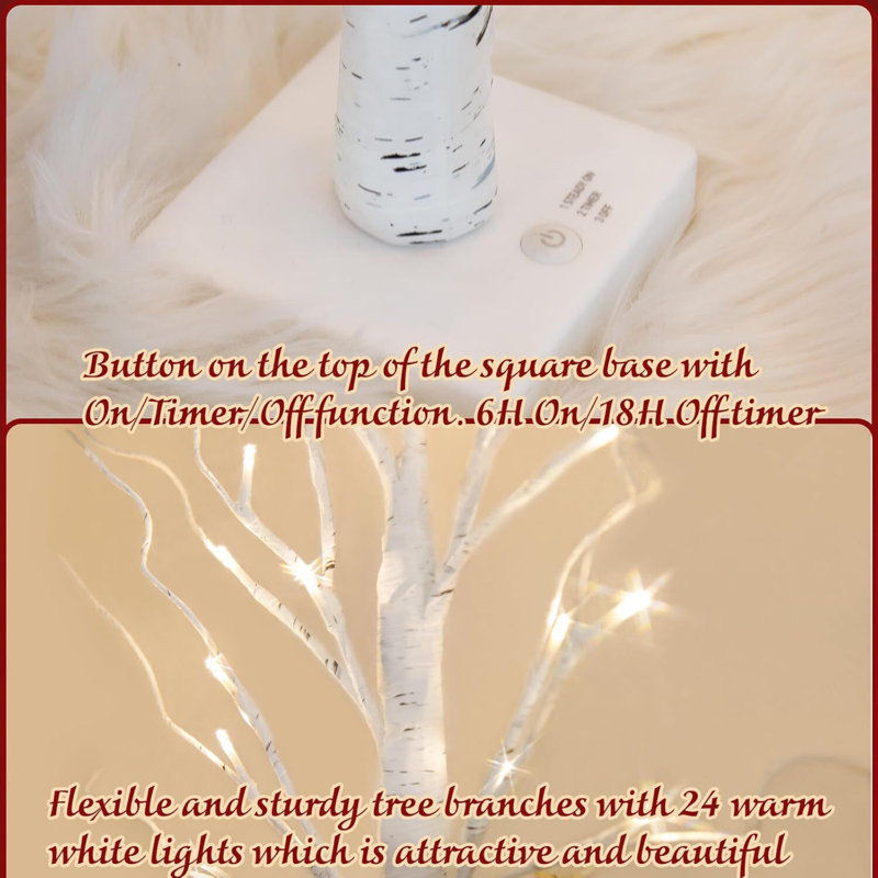 Artificial 2FT Birch Tree with LED Lights, Warm White