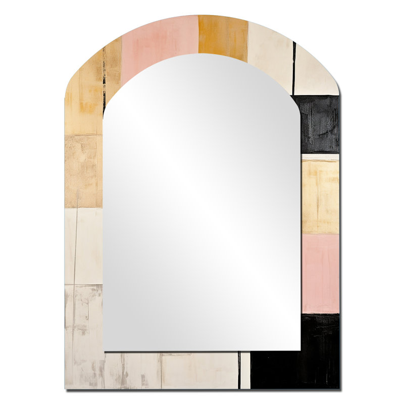 Rose et doré, cubisme de rêve - miroir asymétrique de formes abstraites, miroir mural décoratif arche rose, impression d'art en métal