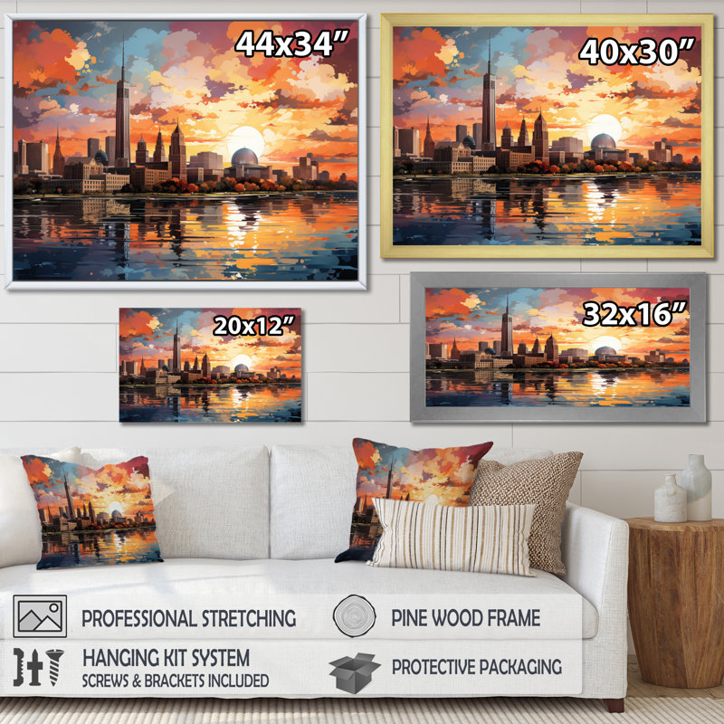 «City Detroit Popart II», reproduction sur toile, H 16 po x l 32 po x P 1 po, Cadre photo argenté